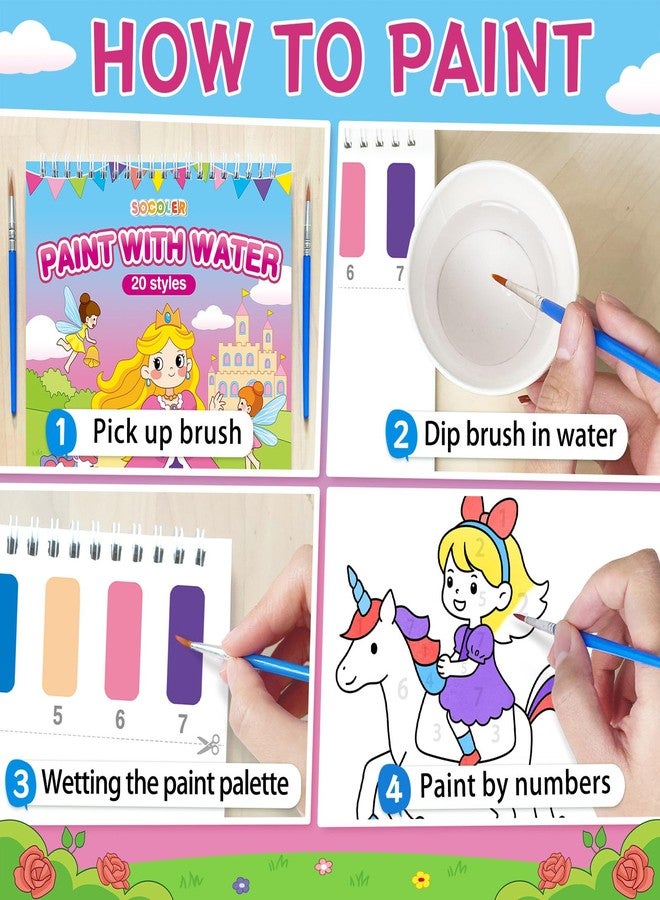 SOCOLER Paint with Water Coloring Books for Toddlers,Mess Free Watercolor Painting Papers for Kids Water Color Paint Kit Art Craft Birthday Gift for Ages 1-3, 4-8(Princess and Party) - Image 3